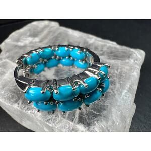 Sterling Silver Turquoise Inside Out Hoop Earrings 925 Estate Like New